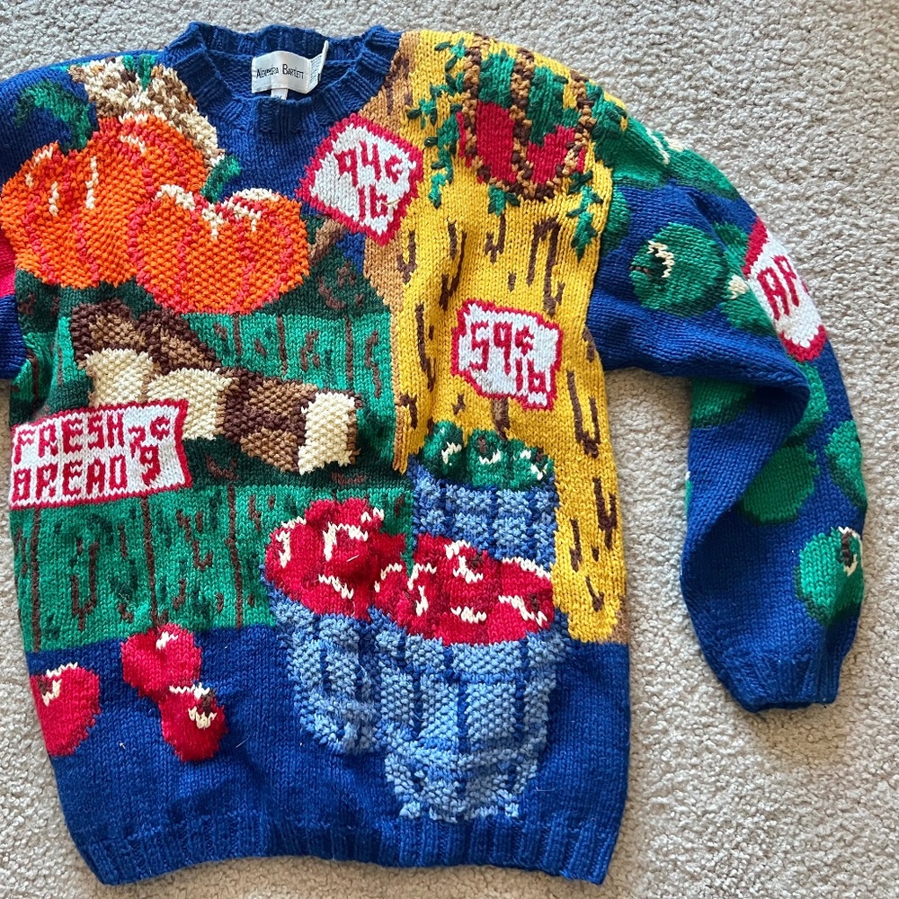 Alexandra Bartlett Fall Autumn Sweater PM Regular Medium Royal Blue, Green, Red,
